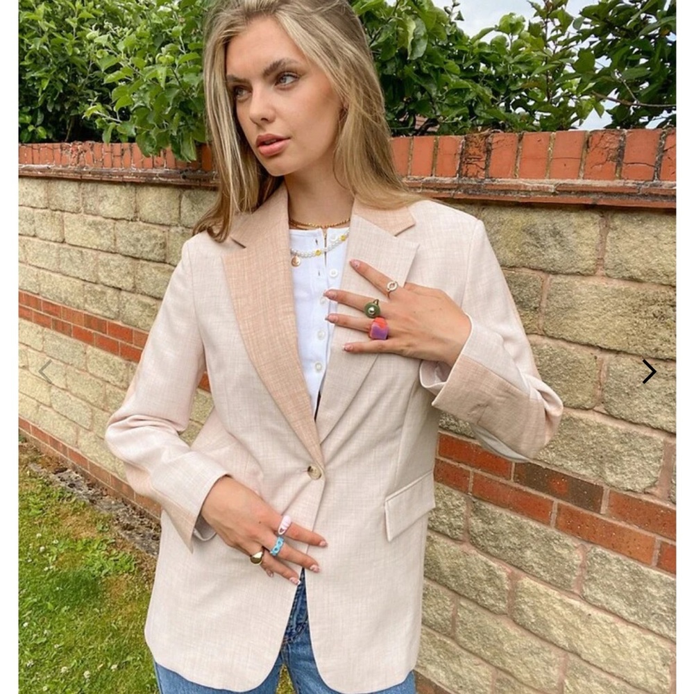 Topshop Tan and Cream Oversized Blazer